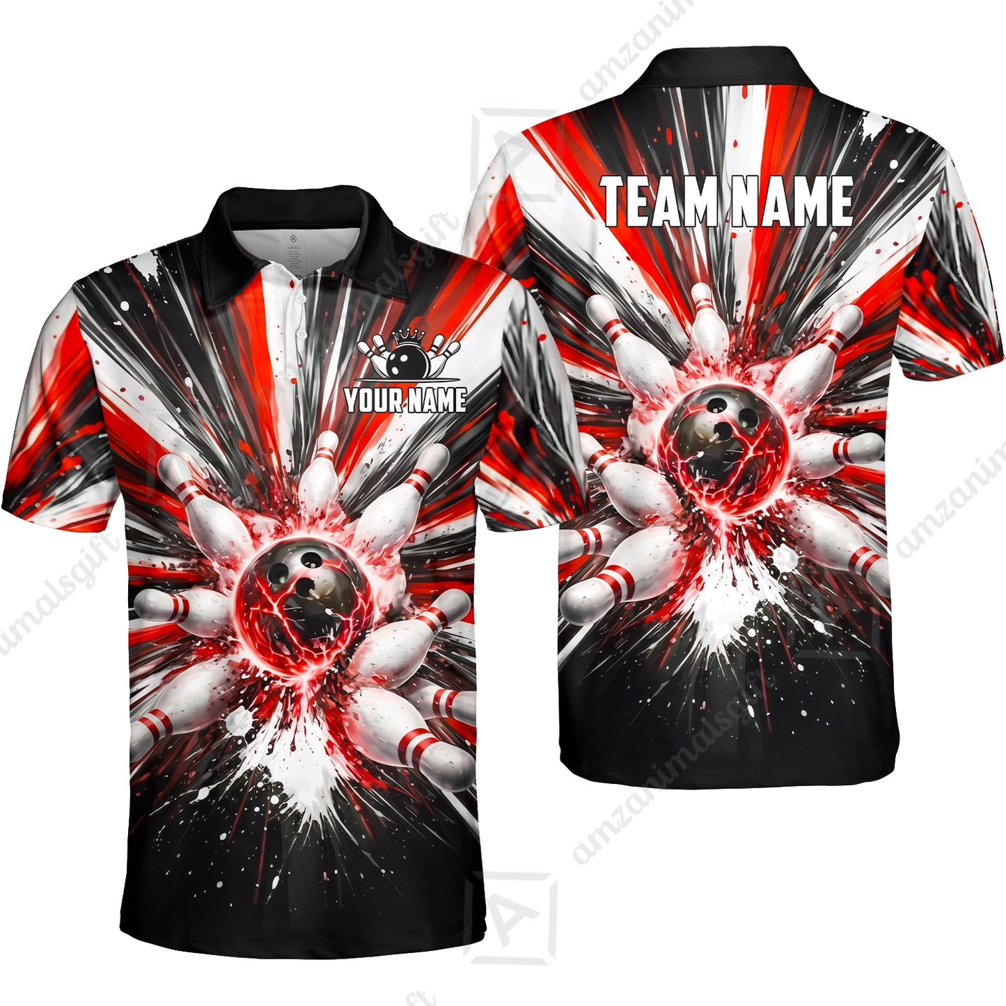 Custom Bowling Jersey Polo Shirt, Electric Burst Explosion, Custom Bowling Jersey Team Shirt For Players With Name and Team Name