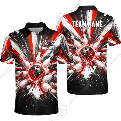 Custom Bowling Jersey Polo Shirt, Electric Burst Explosion, Custom Bowling Jersey Team Shirt For Players With Name and Team Name