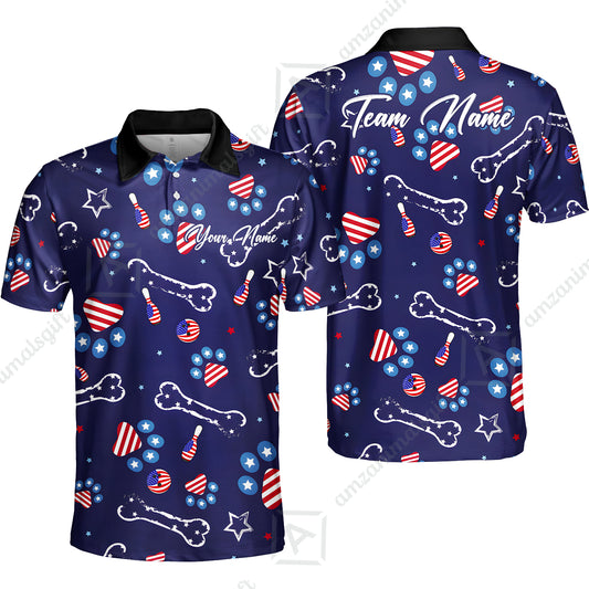 Custom Bowling Jersey Polo Shirt, US Dog Footprint, Personalize Name and Team Name