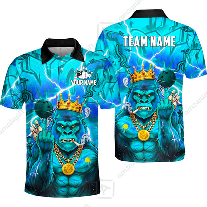 Custom Bowling Jersey Polo Shirt, Rebellious Gorilla King & Street Graffiti, Custom Bowling Jersey Team Shirt For Players With Name & Team Name