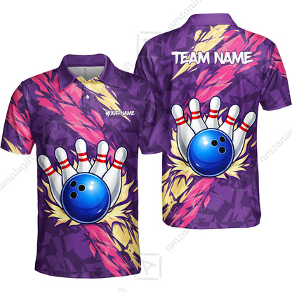 Custom Bowling Team Unisex Polo Shirt, Ion Max Bowling Ball Purple Fire Strike Design for Bowlers
