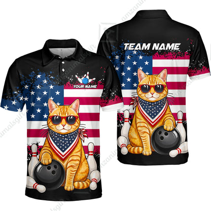 Custom Bowling Jersey Polo Shirt, Animal With Glasses And Bandana America Flag, Personalize Name & Team Name