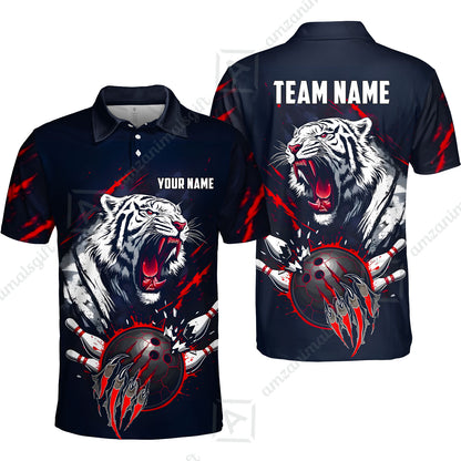 Custom Bowling Jersey Polo Shirt, White Tiger Mascot Bowling, Custom Bowling Jersey Team Shirt For Players With Name & Team Name