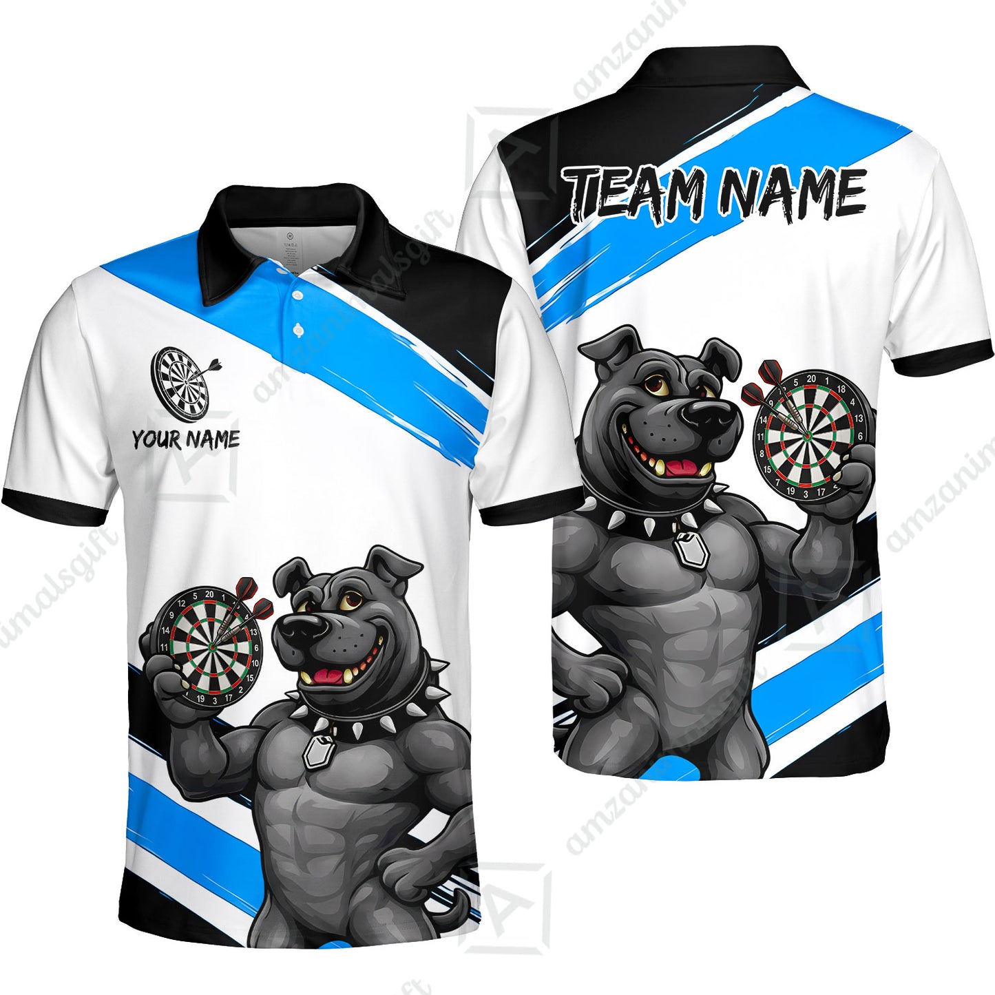 Custom Darts Jersey Polo Shirt, Pitbull Hold Dart Board, Custom Dart Jersey Team Shirt For Players With Name & Team Name