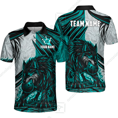 Custom Bowling Jersey Polo Shirt, Lone Wolf Strike & Emerald Frost, Custom Bowling Jersey Team Shirt For Players With Name & Team Name