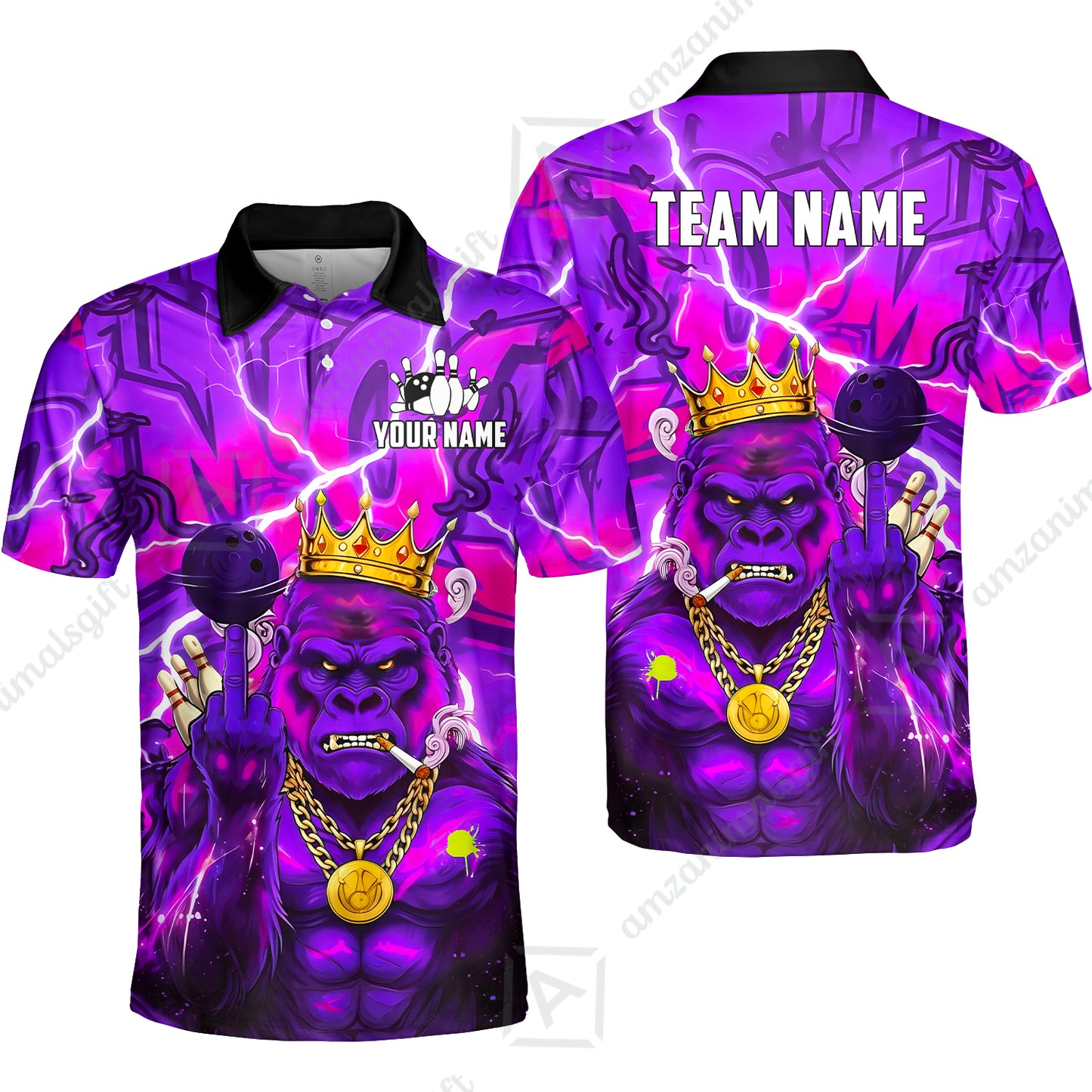 Custom Bowling Jersey Polo Shirt, Rebellious Gorilla King & Street Graffiti, Custom Bowling Jersey Team Shirt For Players With Name & Team Name