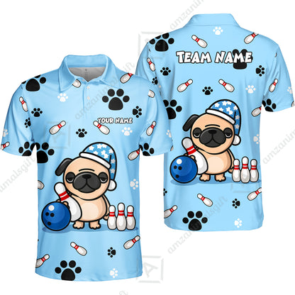 Custom Bowling Polo Shirt, Pug Lover Bowling Custom Bowling Polo Team Shirt With Name & Team Name