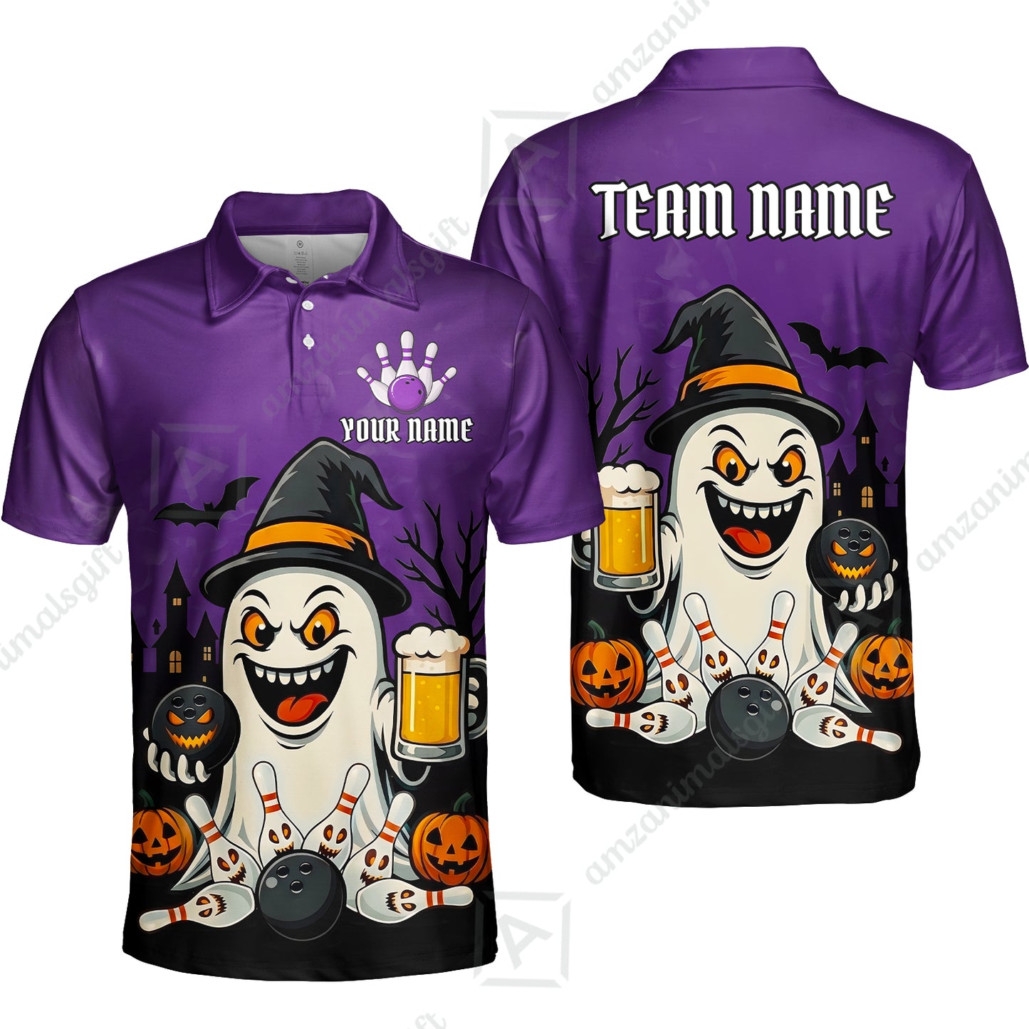 Custom Bowling Jersey Polo Shirt, Bowling Halloween Witch, Custom Bowling Jersey Team Shirt For Players With Name & Team Name