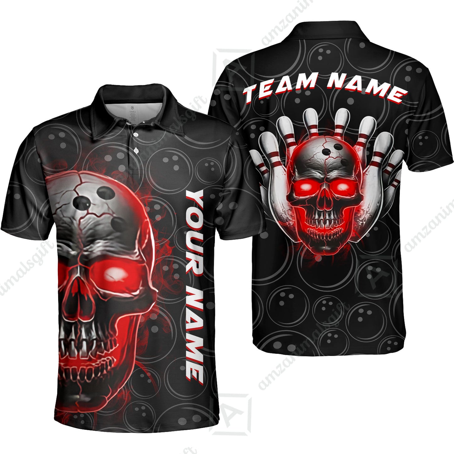 Customized Bowling Team Jersey Skull Flaming In Bowling Pattern Personalized Name Team Name Quarter-Zip Jerseys For Bowlers