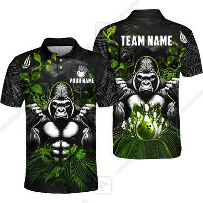 Custom Bowling Jersey Polo Shirt, Furious Gorilla Mascot, Custom Bowling Jersey Team Shirt For Players With Name & Team Name