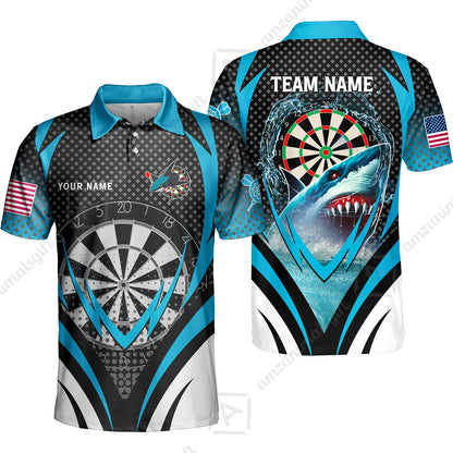 Custom Blue Dartboard Darts Team Jersey Polo Quarter-Zip Shirts, Customized Name Team Name Darts Team Jerseys Uniform