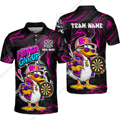 Customized Darts Team Jersey, Duck Never Give Up, Personalized Darts Name And Team Name