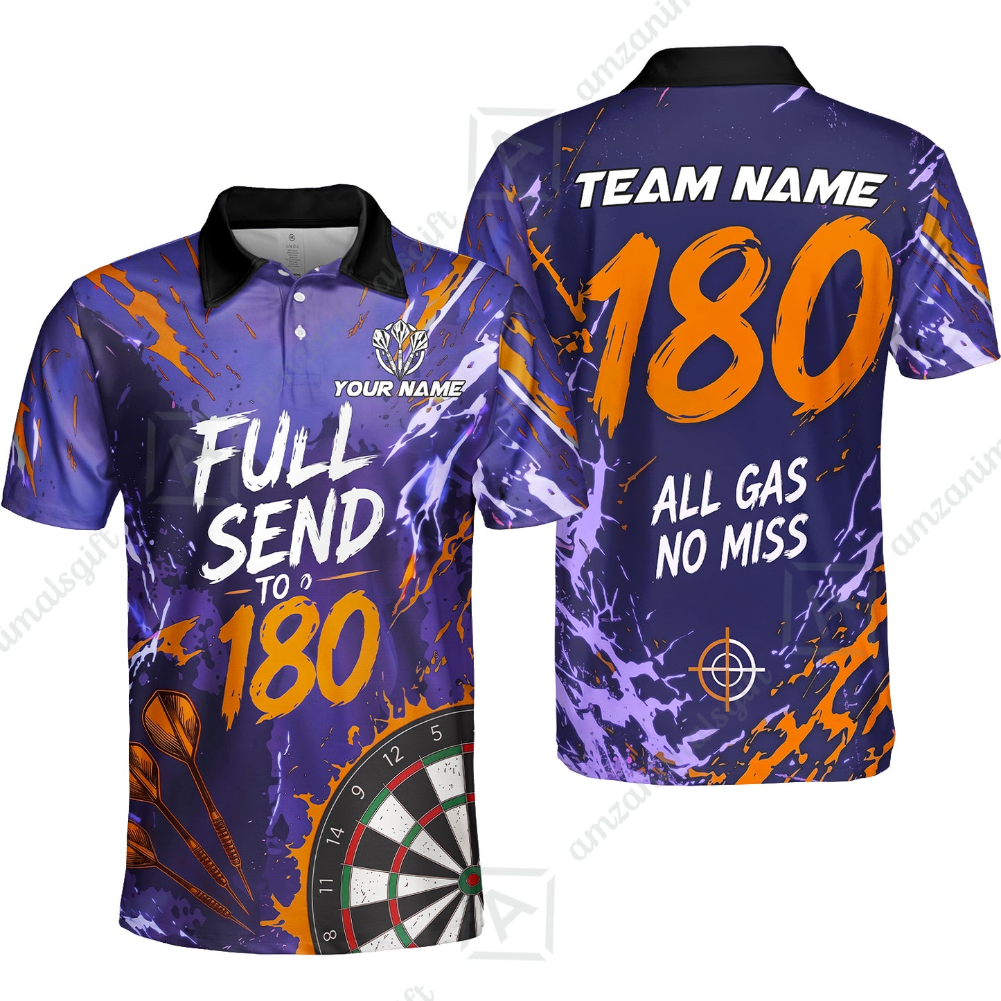 Customized Darts Team Jersey, Full Send To 180, All Gas No Miss, Personalized Polo Shirt For Players With Name & Team Name