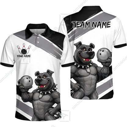 Custom Bowling Jersey Polo Shirt, Pitbull Hold Bowling Ball, Custom Bowling Jersey Team Shirt For Players With Name & Team Name