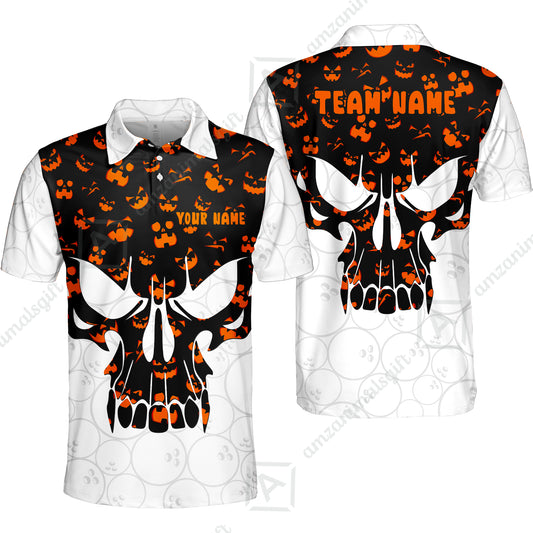 Custom Bowling Jersey Polo Shirt, Halloween Pattern Skull, Custom Bowling Jersey Team Shirt For Players With Name & Team Name