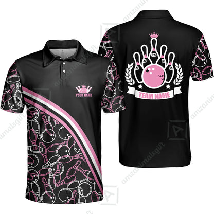Bowling Customized Women Polo Shirt - Black Pink Bowling Pattern Personalized Bowling Polo Shirt - Gift For Friend, Family, Bowling Lovers