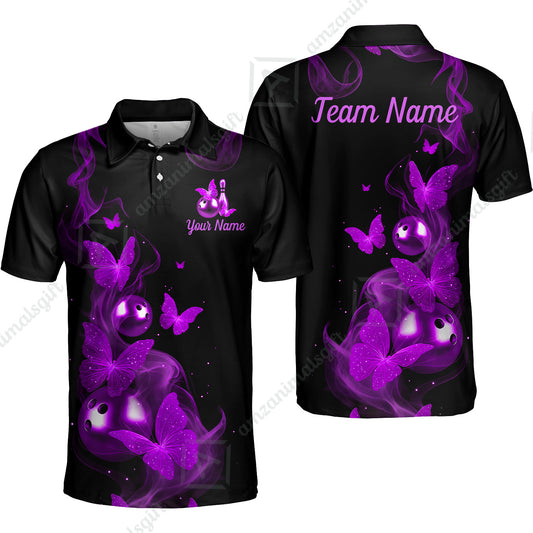Custom Bowling Jersey Polo Shirt, Butterfly Bowling Smoke, Custom Bowling Jersey Team Shirt For Players With Name & Team Name
