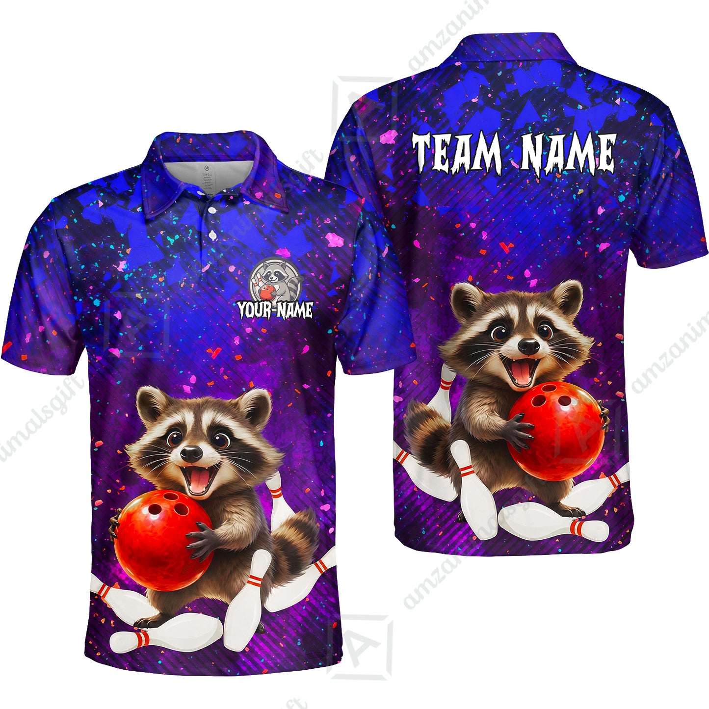 Custom Bowling Jersey Polo Shirt, Funny Raccoon Bowling, Custom Bowling Jersey Team Shirt For Players With Name & Team Name