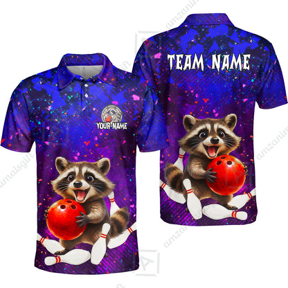 Custom Bowling Jersey Polo Shirt, Funny Raccoon Bowling, Custom Bowling Jersey Team Shirt For Players With Name & Team Name