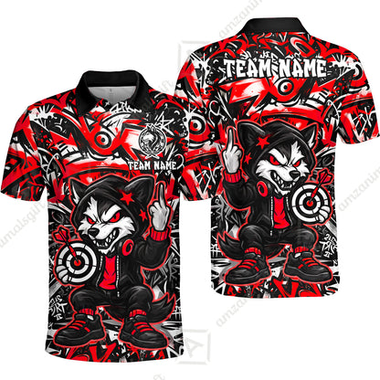 Customized Darts Team Uniform Shirt, Cool Cartoon Wolf With Dartboard, Personalized Name And Team Name