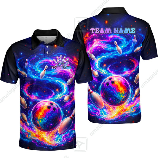 Custom Bowling Jersey Polo Shirt, Galaxy Bowling World, Personalized Name And Team Name