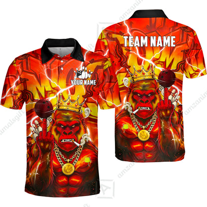 Custom Bowling Jersey Polo Shirt, Rebellious Gorilla King & Street Graffiti, Custom Bowling Jersey Team Shirt For Players With Name & Team Name