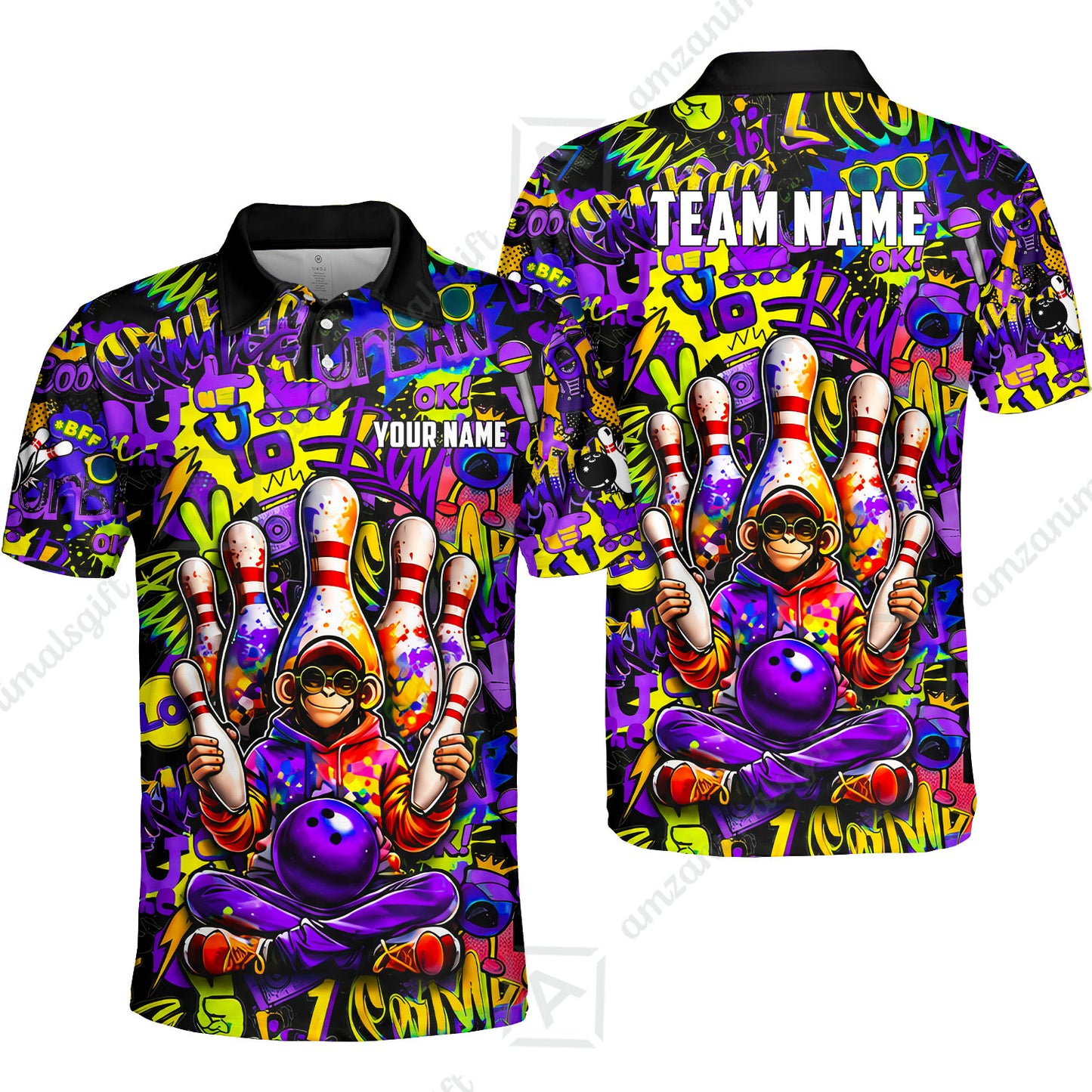 Custom Bowling Jersey Polo Shirt, Master Monkey Juggling, Custom Bowling Jersey Team Shirt For Players With Name & Team Name