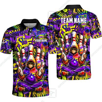 Custom Bowling Jersey Polo Shirt, Master Monkey Juggling, Custom Bowling Jersey Team Shirt For Players With Name & Team Name