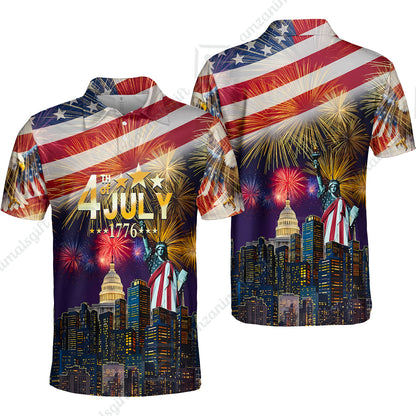 Custom Bowling Jersey Polo Shirt, Independence Day Celebration 1776 Bowling, Custom Bowling Jersey Team Shirt For Players With Name and Team Name