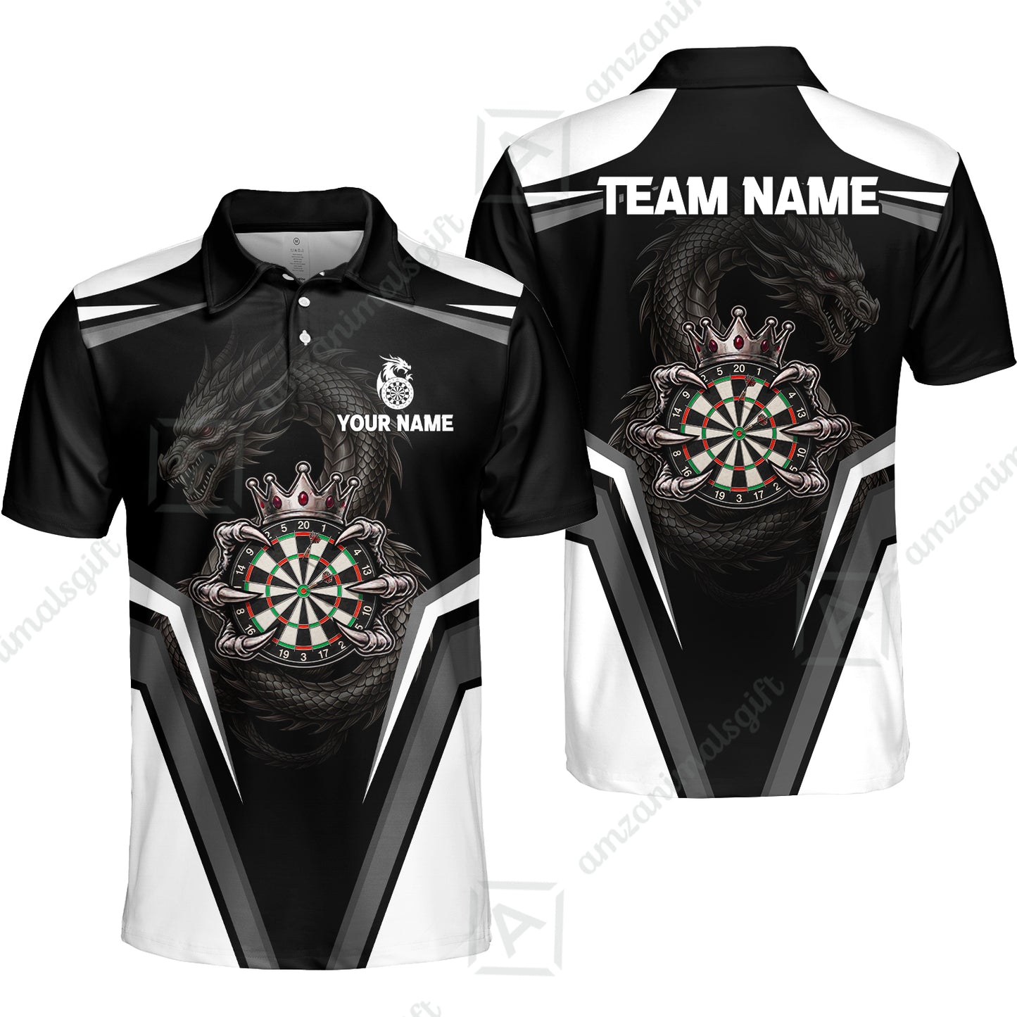 Custom Gothic Dark Dragon Royal Darts Jersey Polo Shirt, Custom Gothic Dark Dragon Royal Dart Jersey Team Shirt For Players With Name and Team Name
