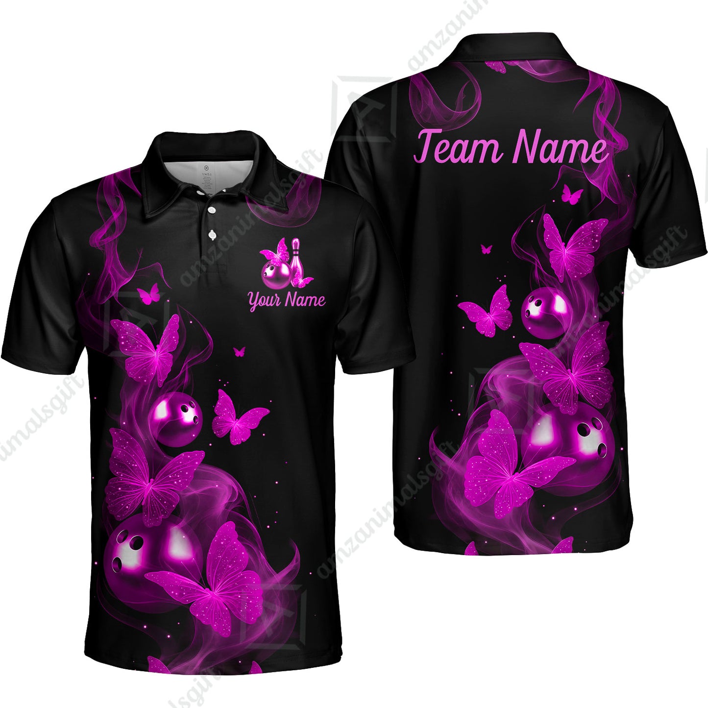 Custom Bowling Jersey Polo Shirt, Butterfly Bowling Smoke, Custom Bowling Jersey Team Shirt For Players With Name & Team Name