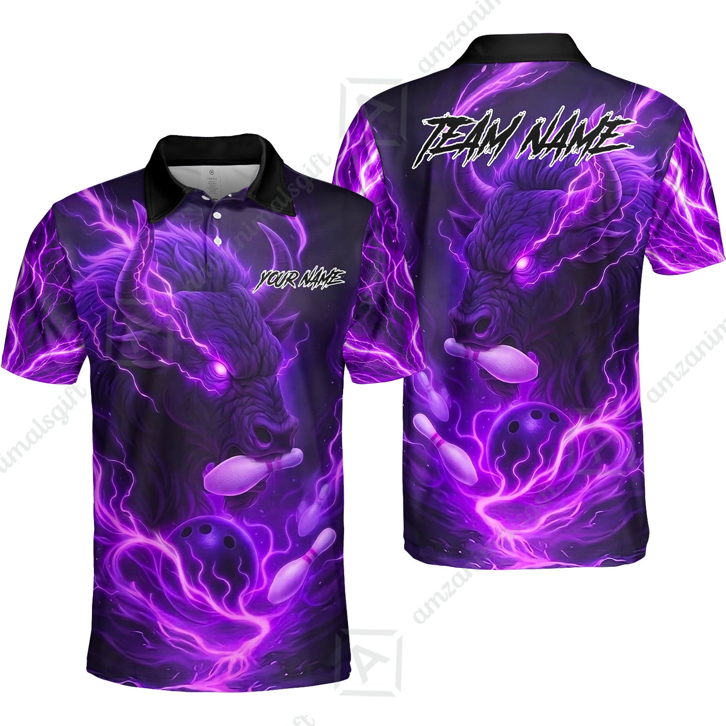 Custom Bowling Jersey Polo Shirt, Charging Bull Bowling Custom Bowling Jersey Team Shirt For Players With Name & Team Name