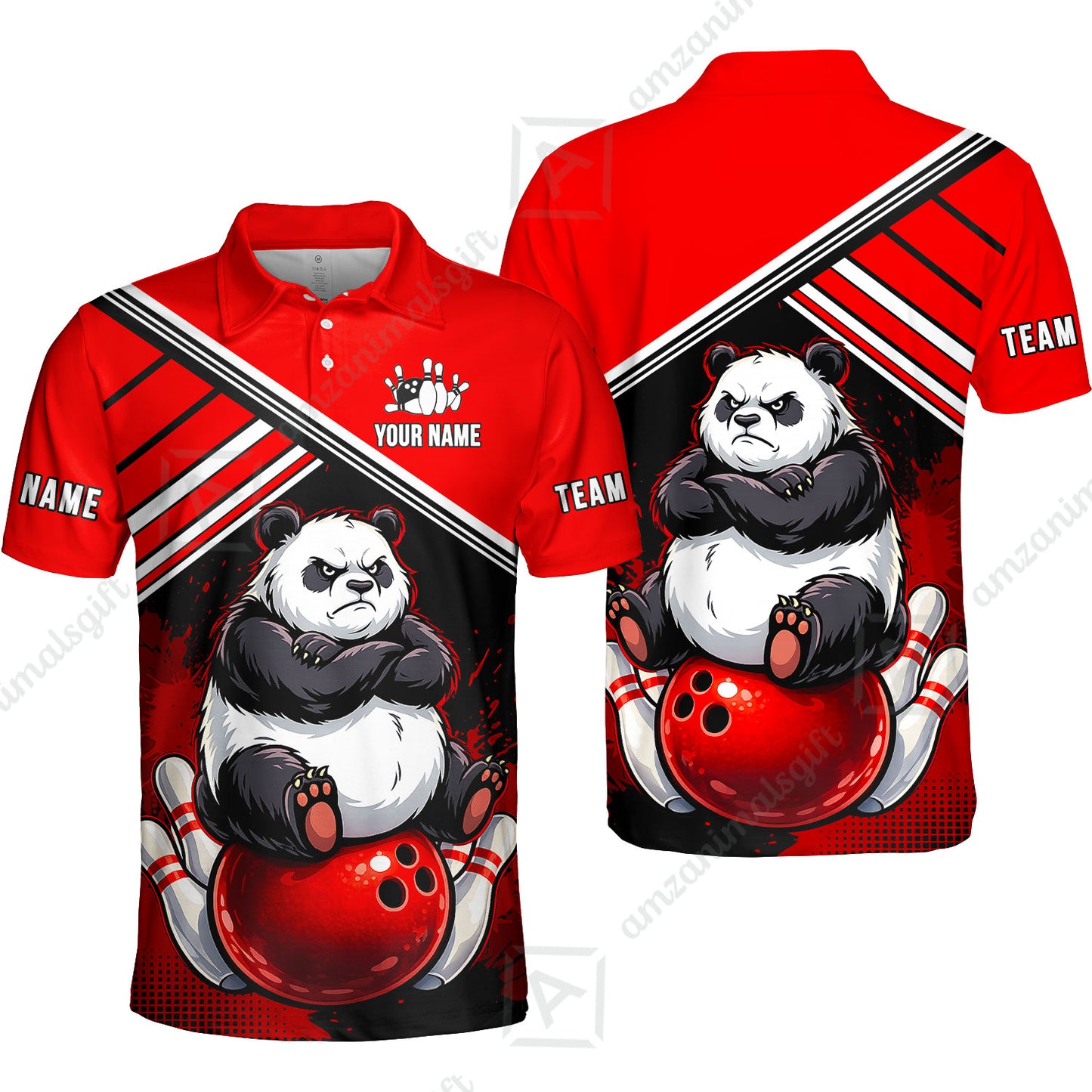 Custom Bowling Jersey Polo Shirt, Panda Mascot Bowling Custom Bowling Jersey Team Shirt For Players With Name & Team Name