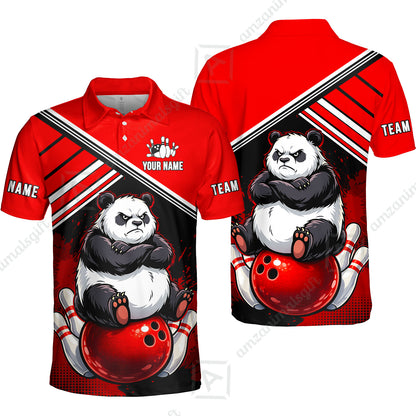 Custom Bowling Jersey Polo Shirt, Panda Mascot Bowling Custom Bowling Jersey Team Shirt For Players With Name & Team Name