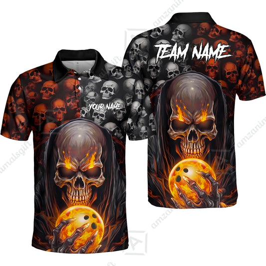 Custom Bowling Jersey Polo Shirt, Death Multiple Skulls, Personalized Name And Team Name