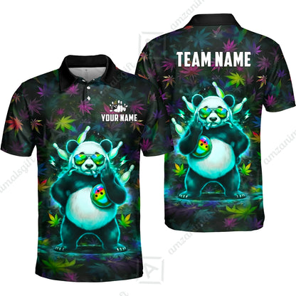 Custom Bowling Jersey Polo Shirt, Badass Stoner Panda & Psychedelic Leaves, Custom Bowling Jersey Team Shirt For Players With Name & Team Name