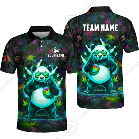 Custom Bowling Jersey Polo Shirt, Badass Stoner Panda & Psychedelic Leaves, Custom Bowling Jersey Team Shirt For Players With Name & Team Name
