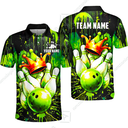 Custom Bowling Jersey Polo Shirt, Neon King Crown, Custom Bowling Jersey Team Shirt For Players With Name and Team Name