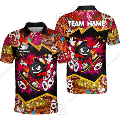 Customized Bowling Unisex Polo Shirt, Skater Bowling Ball Attack, Bowling Uniform, Personalized Name And Team Name