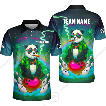 Custom Bowling Jersey Polo Shirt, Chill Panda & Cosmic Vibe, Custom Bowling Jersey Team Shirt For Players With Name & Team Name