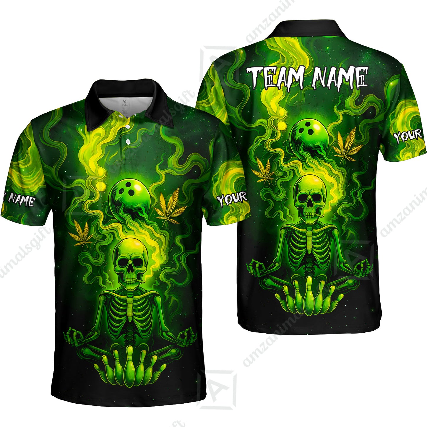 Custom Bowling Team Unisex Polo Shirt, Neon Skull CNB Bowling Custom Shirt Featuring Personalized Name and Team Name