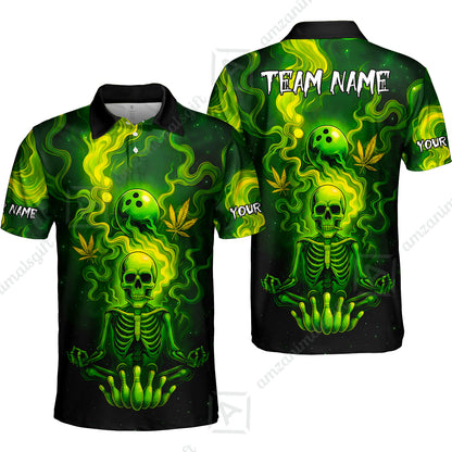 Custom Bowling Team Unisex Polo Shirt, Neon Skull CNB Bowling Custom Shirt Featuring Personalized Name and Team Name