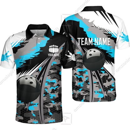 Custom Bowling Team Jersey, Personalized Long Sleeve Jersey Shirt Camo Bowling Shirt with Name & Team Name