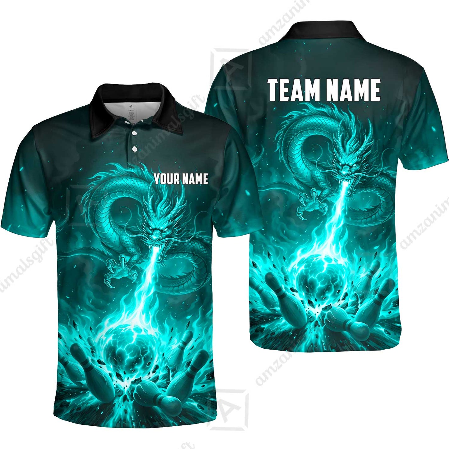 Custom Bowling Jersey Polo Shirt, Asian Dragon's Fire Strike, Custom Bowling Jersey Team Shirt For Players With Name & Team Name