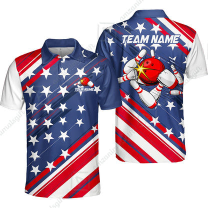 Custom Bowling Jersey Polo Shirt, Explosive Americana Strike Blast, Custom Bowling Jersey Team Shirt For Players With Name and Team Name