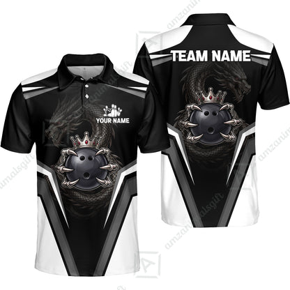 Custom Bowling Jersey Polo Shirt, Gothic Dark Dragon Royal Crown, Custom Bowling Jersey Team Shirt For Players With Name and Team Name