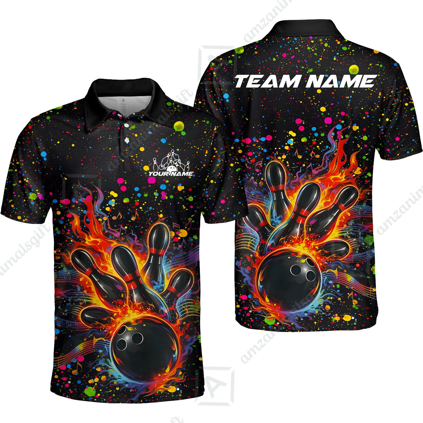 Custom Bowling Jersey Polo Shirt, Bowling Splash Paint Dot, Custom Bowling Jersey Team Shirt For Players With Name & Team Name