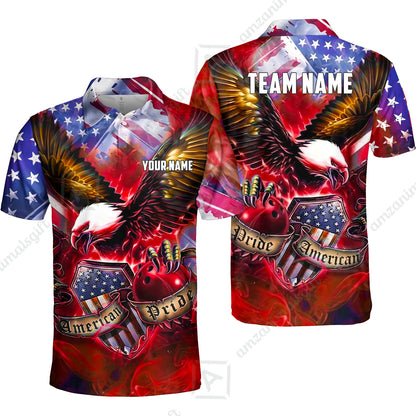 Custom Bowling Jersey Polo Shirt, American Pride Eagle, Personalized Name & Team Name