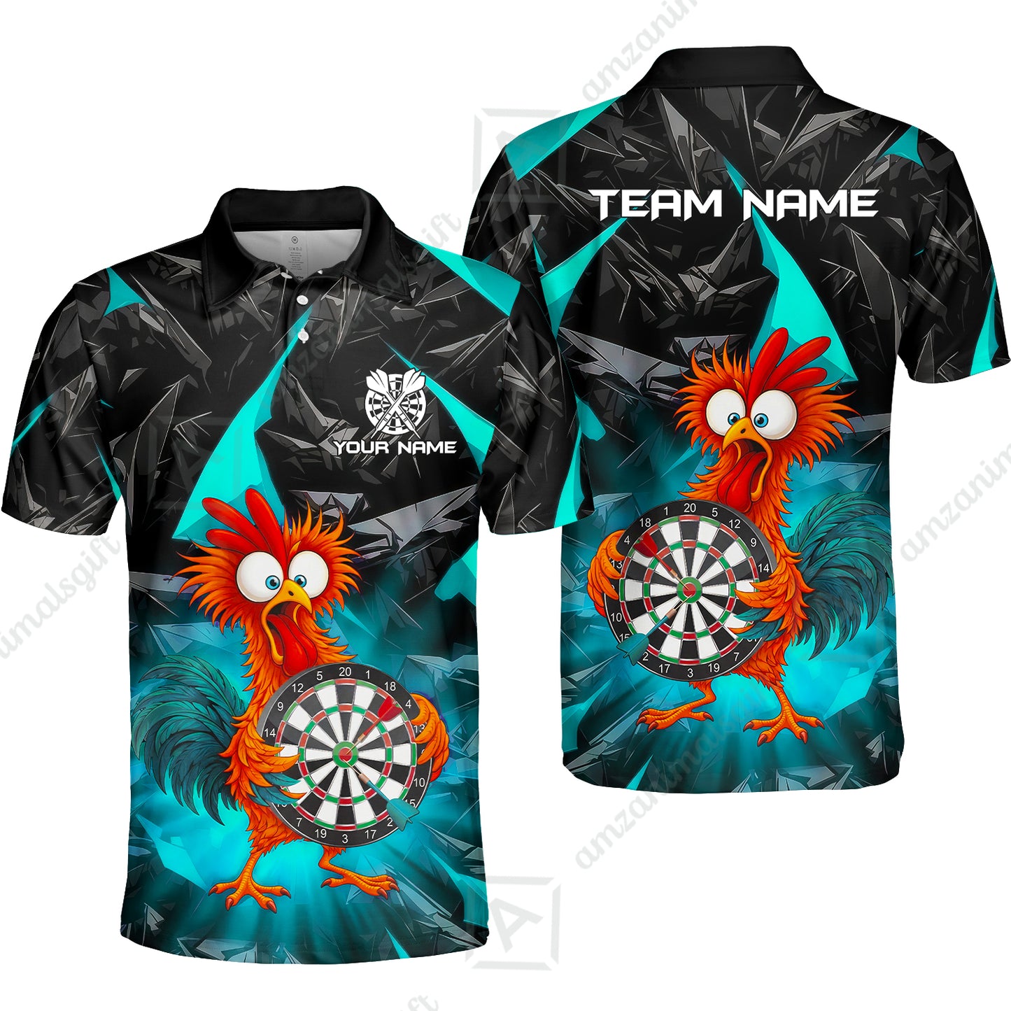 Custom Darts Team Jersey, Personalized Funky Rooster Dart Shirt For Players With Name & Team Name