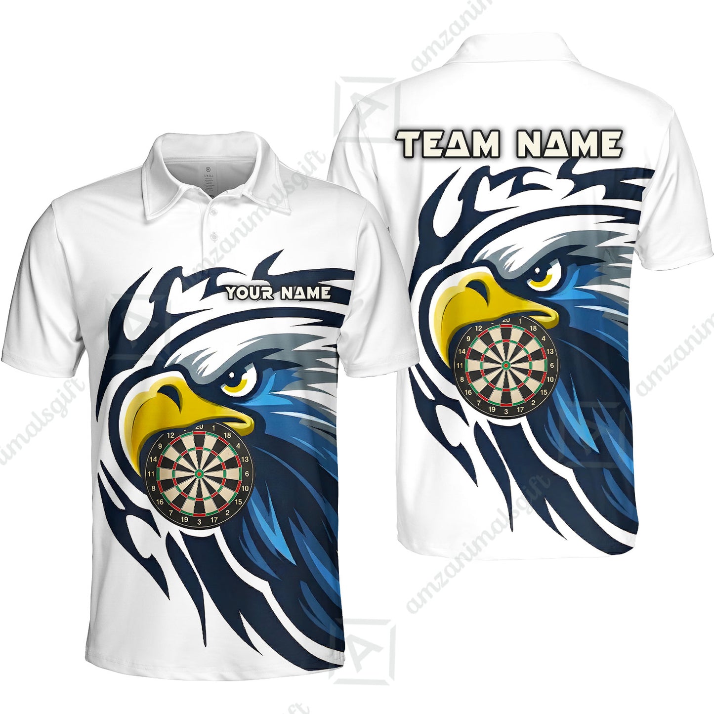 Custom Majestic Eagle Mascot Darts Jersey Polo Shirt, Custom Majestic Eagle Mascot Dart Jersey Team Shirt For Players With Name & Team Name